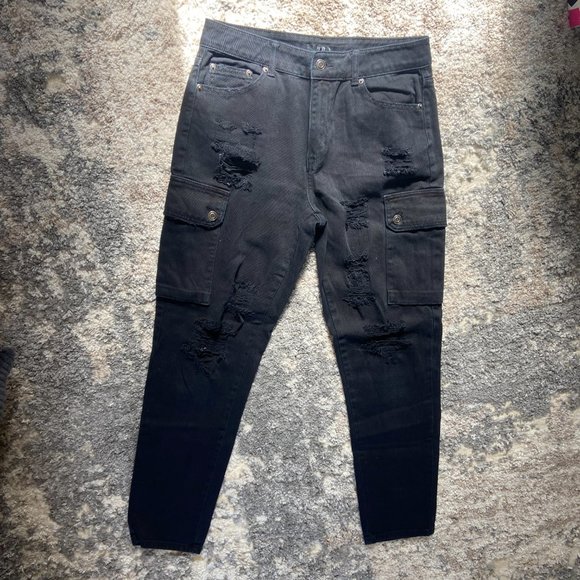 3/$15 Distressed Black Cargo Jeans - Picture 2 of 6